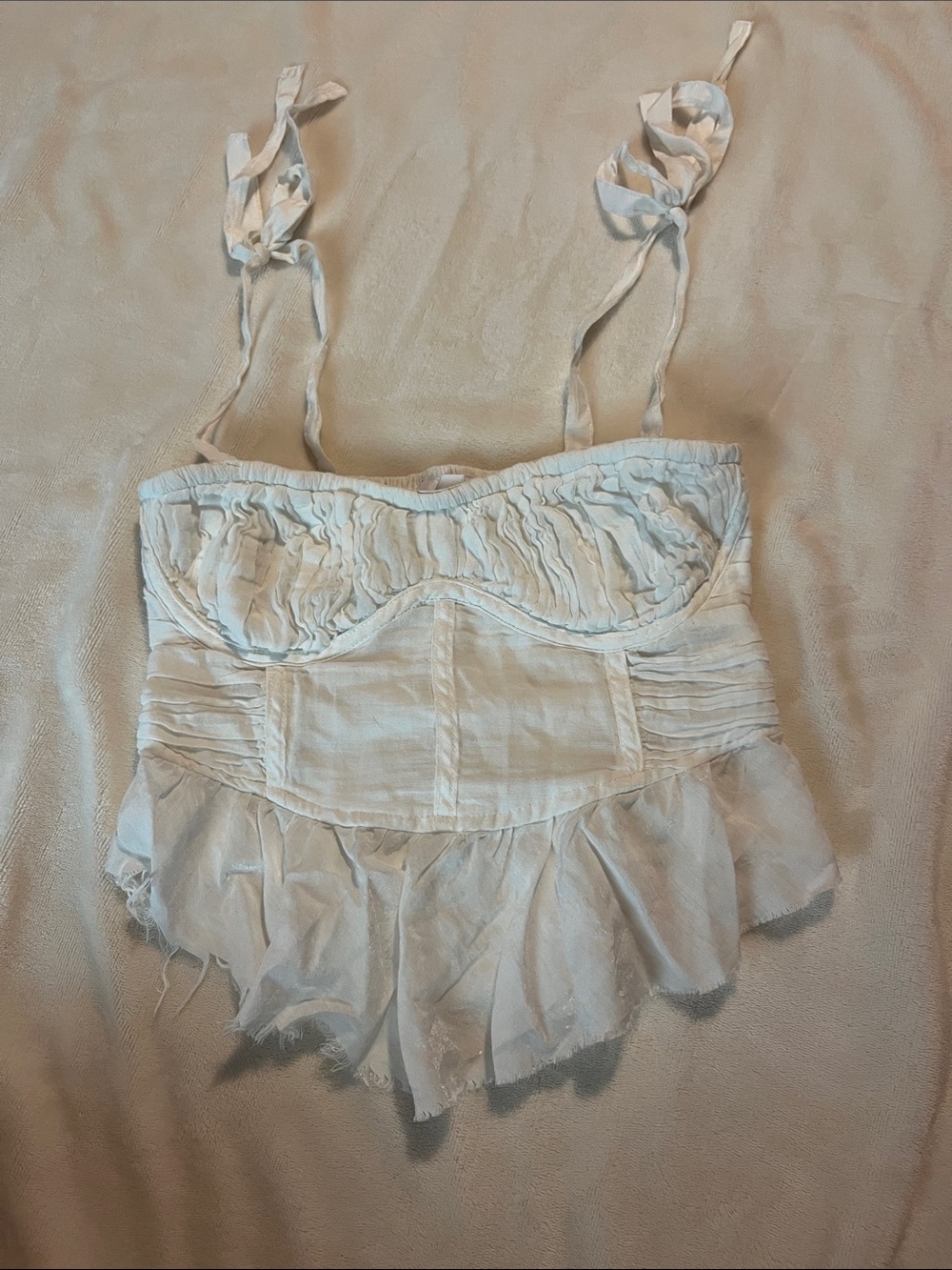 White Ruffled Tie-Shoulder Bustier Top - Unknown Brand